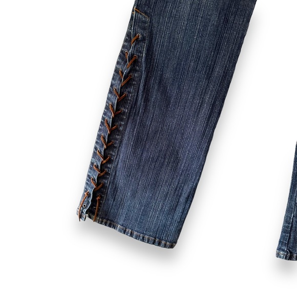 Vintage Y2K Flare Leg Lace Up Low Rise Denim Jeans - Picture 3 of 7